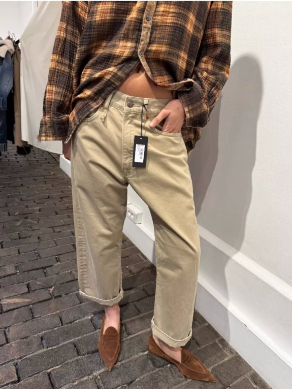 NWT R13 X-Boyfriend Jean - Khaki Sateen Beige Tan Denim 23/25/26/27
